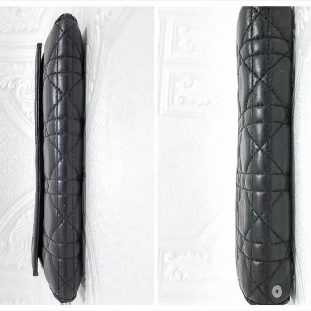 DIOR Cannage Wallet on Chain black lambskin with silver chain